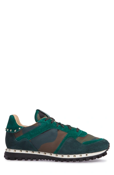 Shop Valentino Camo Rockstud Sneaker In Army Green/ Emerald/ Blue