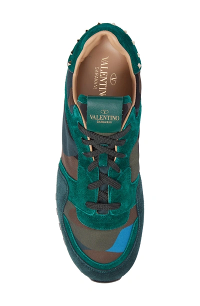 Shop Valentino Camo Rockstud Sneaker In Army Green/ Emerald/ Blue