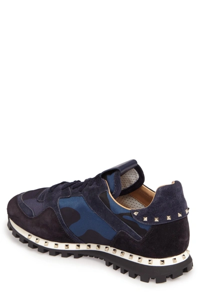 Shop Valentino Camo Rockstud Sneaker In Marine/ Nero/ Dark Blue