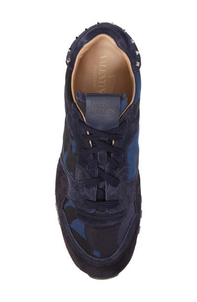 Shop Valentino Camo Rockstud Sneaker In Marine/ Nero/ Dark Blue