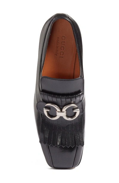 Shop Gucci Novel Marmont Kiltie Loafer In Nero Leather