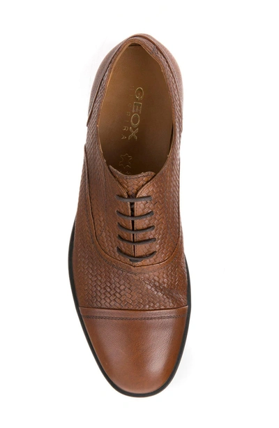 Shop Geox Bryceton Textured Cap Toe Oxford In Cognac Leather