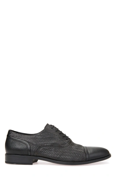 Shop Geox Bryceton Textured Cap Toe Oxford In Black Leather