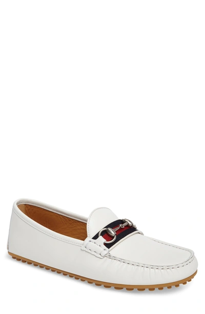 Shop Gucci Kanye Bit Driving Loafer In White Leather