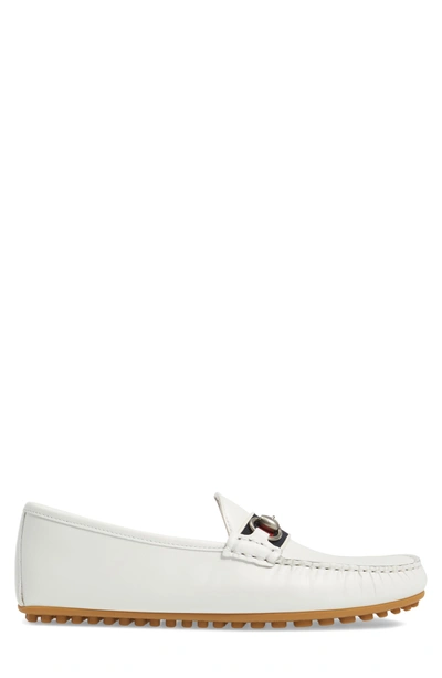 Shop Gucci Kanye Bit Driving Loafer In White Leather