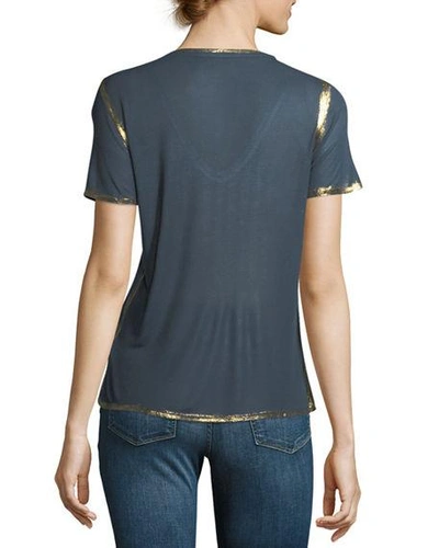 Shop Zadig & Voltaire Tino Golden Foil V-neck Short-sleeve Tee In Blue