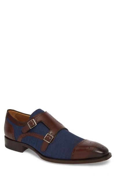 Shop Mezlan Cupido Double Monk Strap Cap Toe Shoe In Brown/ Blue Leather