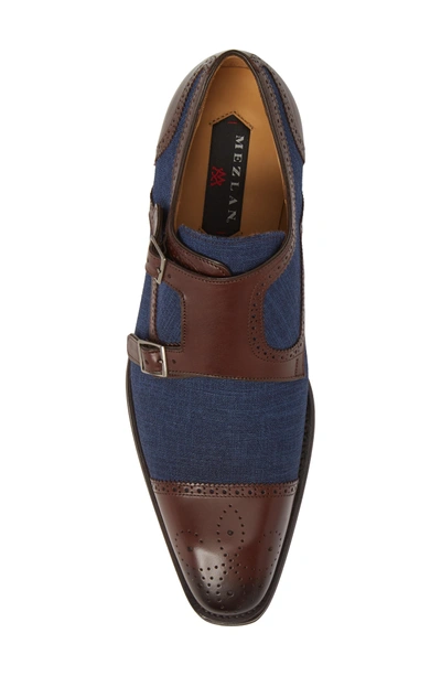 Shop Mezlan Cupido Double Monk Strap Cap Toe Shoe In Brown/ Blue Leather