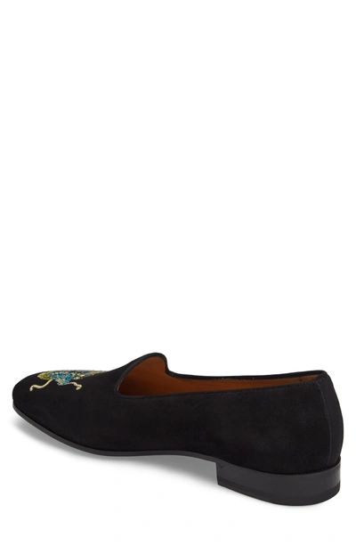 Shop Gucci Dragon Embroidered Suede Loafer In Black Suede