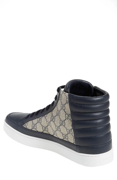Shop Gucci 'common' High Top Sneaker In Blue / Beige Leather/ Fabric