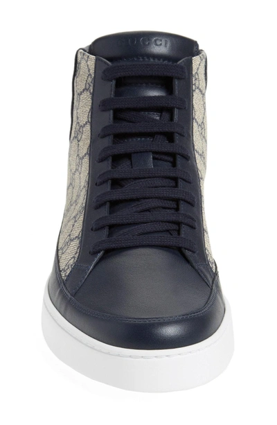 Shop Gucci 'common' High Top Sneaker In Blue / Beige Leather/ Fabric