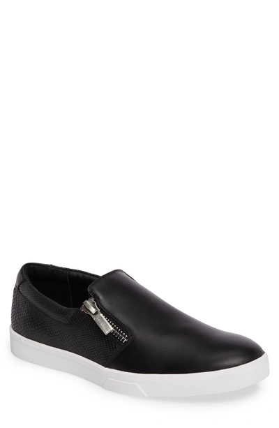 Shop Calvin Klein Ibiza Slip-on Zip Sneaker In Black Leather