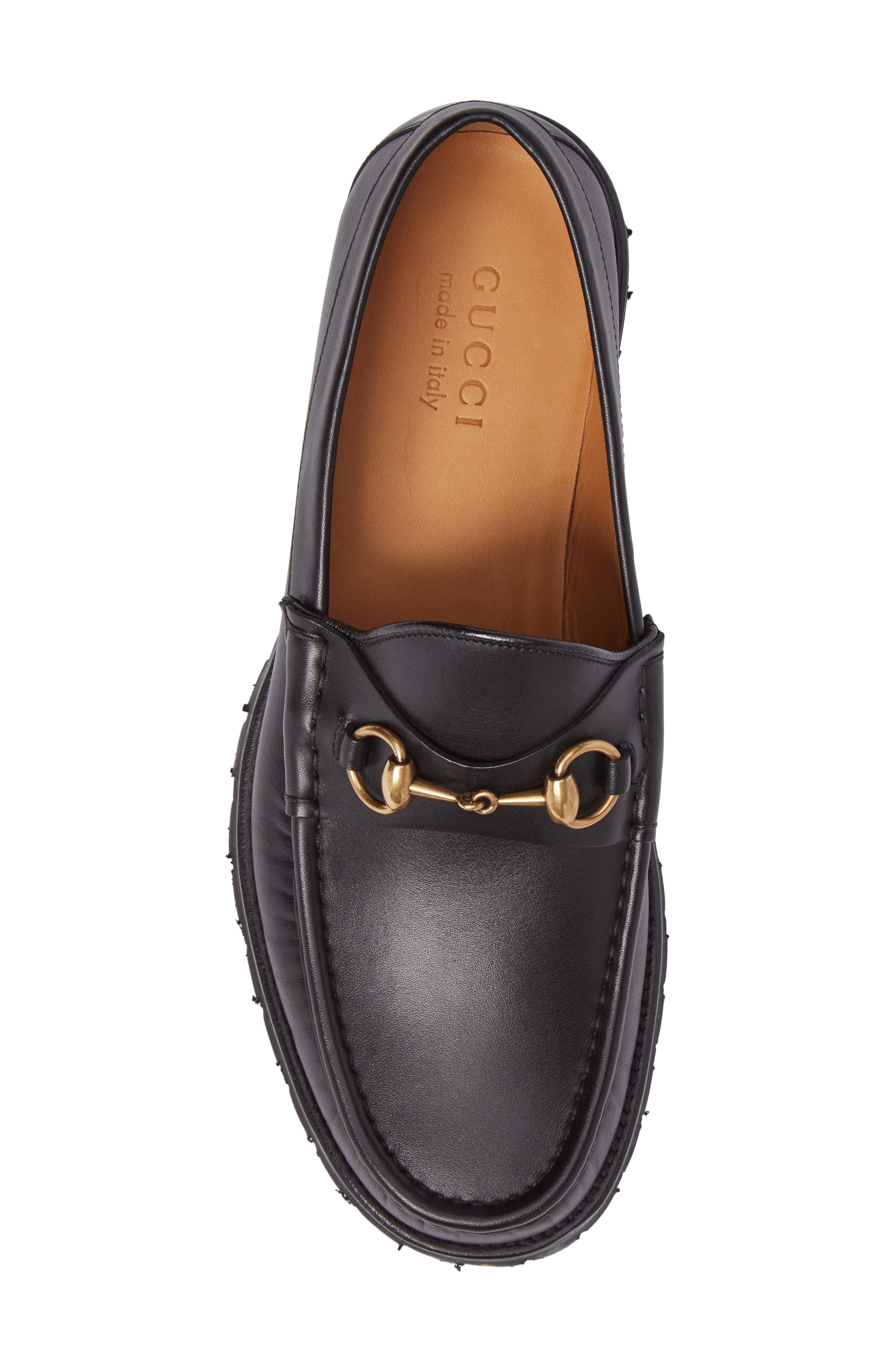 Gucci Horsebit Lugsoled Leather Loafers In Black ModeSens