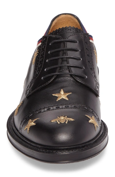 Shop Gucci Embroidered Leather Brogue Shoe In Black