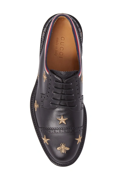 Shop Gucci Embroidered Leather Brogue Shoe In Black