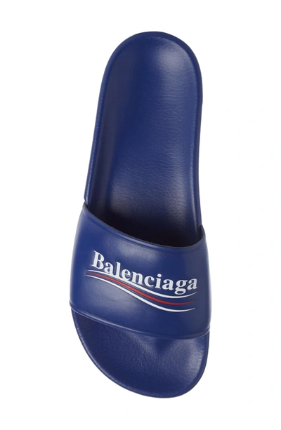 Balenciaga Campaign Logo Pool Slide Sandal In Blue | ModeSens