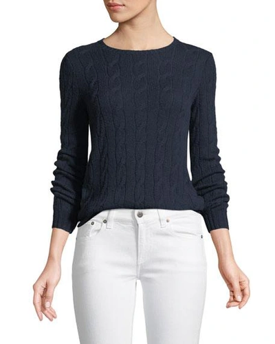 Shop Ralph Lauren Long-sleeve Crewneck Cable-knit Cashmere Sweater In Navy