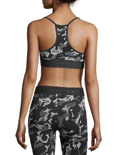 Shop Koral Sweeper Versatility Camouflage Jacquard Sports Bra In Black Pattern