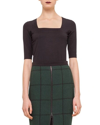 Akris Punto Elements Jersey Square Neck Top In Black