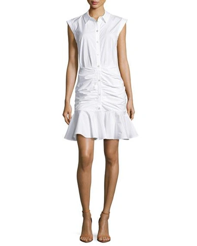 Veronica Beard Bell Ruched Stretch-cotton Poplin Mini Dress In White