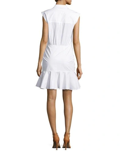Shop Veronica Beard Bell Sleeveless Ruched Stretch Poplin Dress, White
