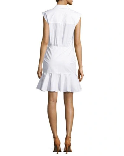 Veronica Beard Bell Ruched Stretch-cotton Poplin Mini Dress In White