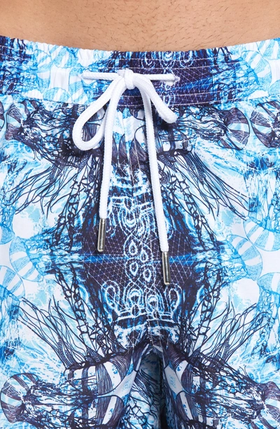 Jared Lang Trim Fit Swim Shorts In Light Blue Jelly Fish ModeSens