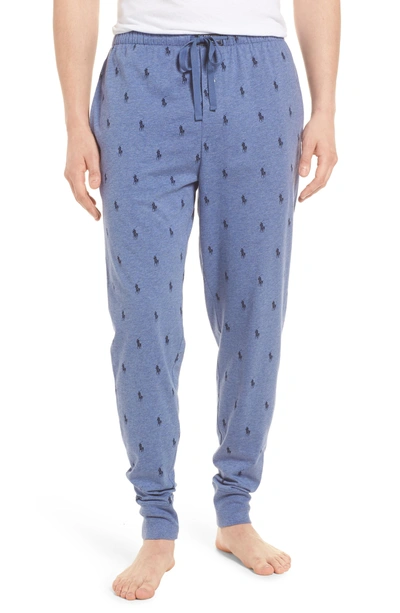 Shop Polo Ralph Lauren Pony Print Lounge Pants In Bedford Heather/ Cruise Navy