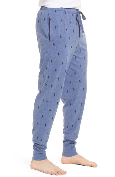 Shop Polo Ralph Lauren Pony Print Lounge Pants In Bedford Heather/ Cruise Navy