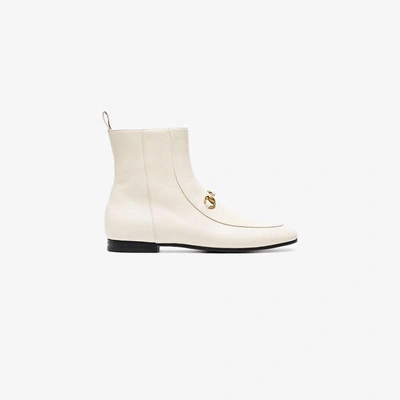 Shop Gucci White Jordaan 25 Leather Ankle Boots