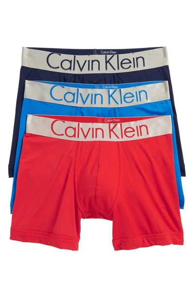 Shop Calvin Klein Steel Micro 3-pack Boxer Briefs In Sky/ Red Heat/ Tscn Nvy
