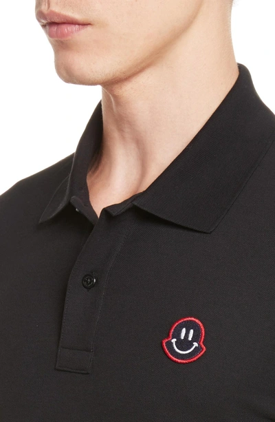 Shop Moncler Smile Logo Pique Polo In Black