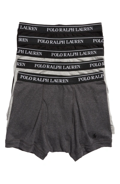 Shop Polo Ralph Lauren 5-pack Cotton Boxer Briefs In Grey/ Dark Grey/ Black