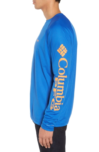 Shop Columbia Pfg Terminal Tackle Performance Long Sleeve T-shirt In Vivid Blue/ Jupiter Logo