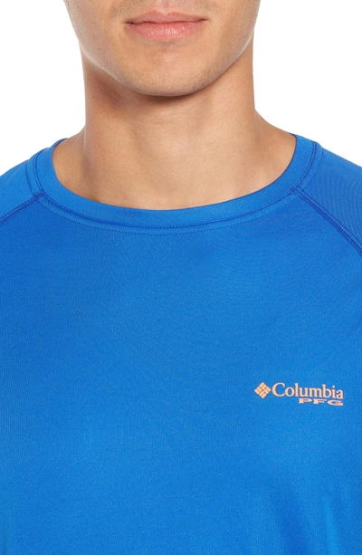 Shop Columbia Pfg Terminal Tackle Performance Long Sleeve T-shirt In Vivid Blue/ Jupiter Logo