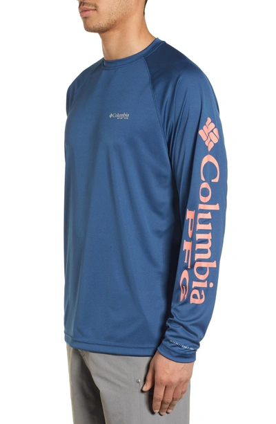 Shop Columbia Pfg Terminal Tackle Performance Long Sleeve T-shirt In Night Tide Salmon Logo