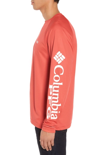 Shop Columbia Pfg Terminal Tackle Performance Long Sleeve T-shirt In Sunset Red/ White