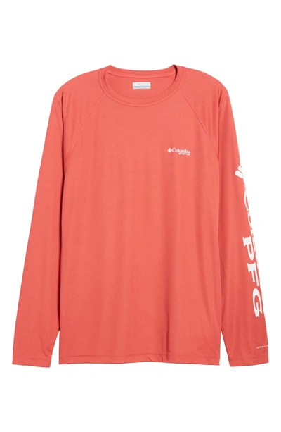 Shop Columbia Pfg Terminal Tackle Performance Long Sleeve T-shirt In Sunset Red/ White