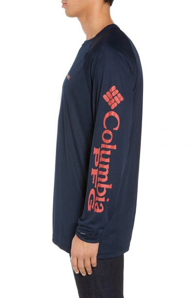 Shop Columbia Pfg Terminal Tackle Performance T-shirt In Collegiate Navy/ Sunset Red