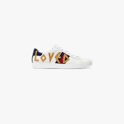 Shop Gucci White And Multicoloured Ace Embroidered Sneakers