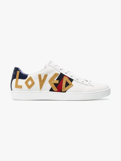 Shop Gucci White And Multicoloured Ace Embroidered Sneakers