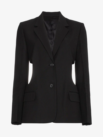 Shop Helmut Lang Cutout Cotton Blend Blazer In Black