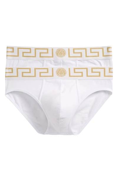 Shop Versace 2-pack Low Rise Briefs In White/ Greek/ Gold