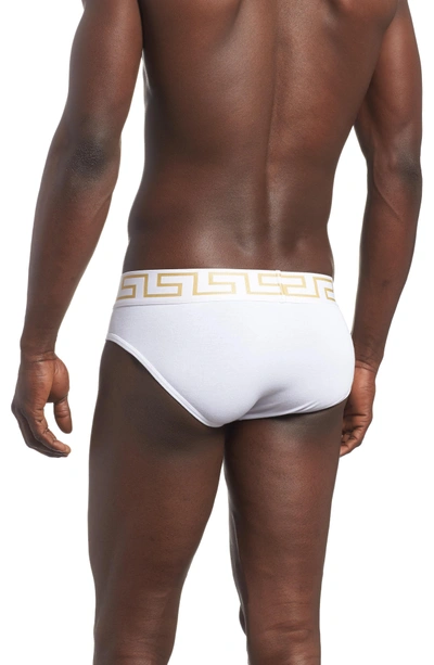 Shop Versace 2-pack Low Rise Briefs In White/ Greek/ Gold