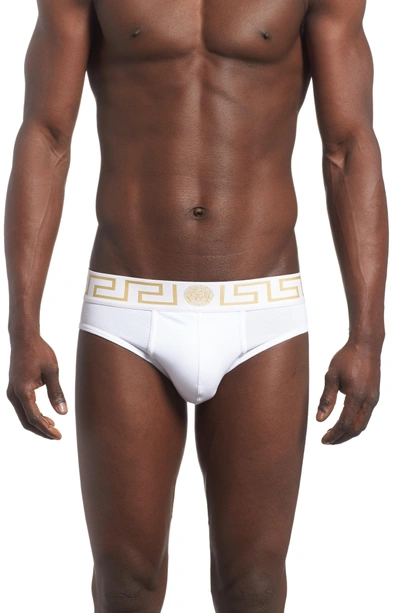 Shop Versace 2-pack Low Rise Briefs In White/ Greek/ Gold