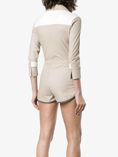 Shop Skiim Grace Buttoned Leather And Suede Playsuit In Nude&neutrals