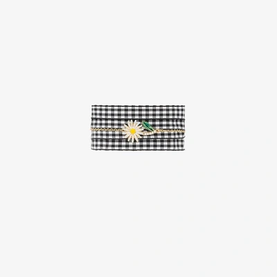 Shop Miu Miu Daisy Charm Gingham Bracelet In Metallic