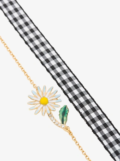 Shop Miu Miu Daisy Charm Gingham Bracelet In Metallic