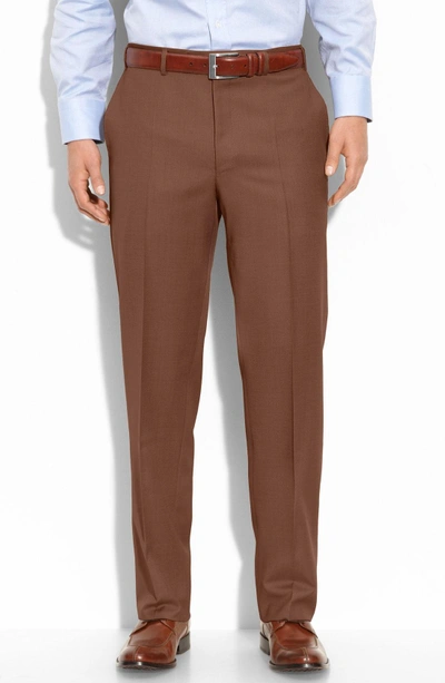 Shop Canali Flat Front Classic Fit Wool Dress Pants In Light Brown