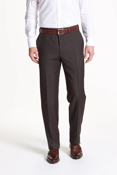 Shop Canali Flat Front Wool Trousers In Dark Brown